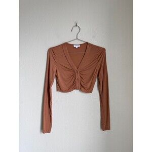 Superdown Alani Ruched Crop Cardigan in Camel Size SMALL